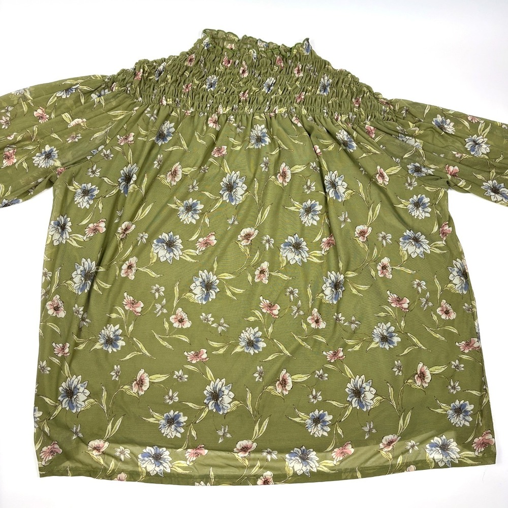 Cato Floral Smocked Shoulder Blouse Womens Sz 18/20 W Green‎ Lined Boho Cottage